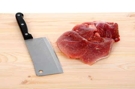 fresh meat with knife  .Studio, white background. の写真素材