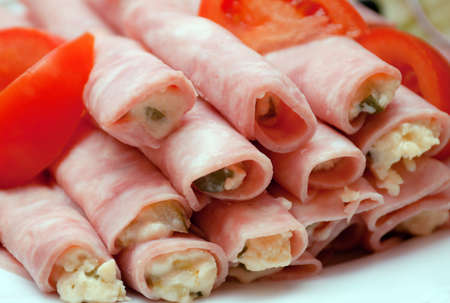 Beautiful sliced food arrangement .meat and sausageの写真素材