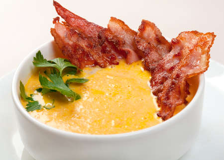 pea with smoked meat soup  isolated on white backgroundの写真素材