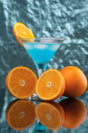 tropical cold cocktail  closeup on yellow background.の写真素材