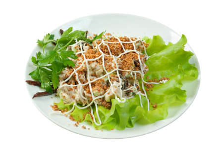 Healthy vegetarian Salad on the white plate over whiteの写真素材