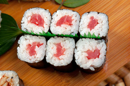 Japanese sushi  traditional japanese food.Roll made of Smoked fishの写真素材