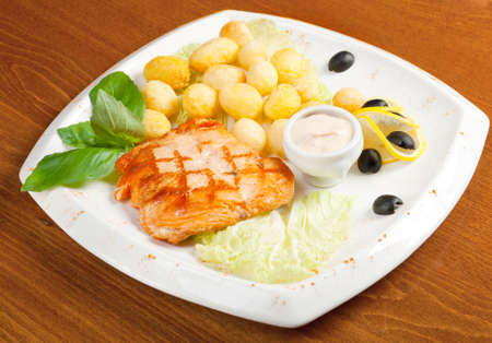 Salmon Steak with Vegetable の写真素材
