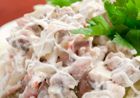 Italian cuisine.healthy salad  with meat and hamの写真素材