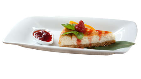 Dessert cheese cake closeup isolated on a white backgroundの写真素材
