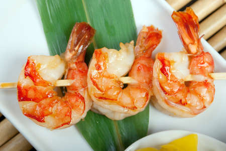 Japanese skewered  seafoods  royal prawn .closeupの写真素材