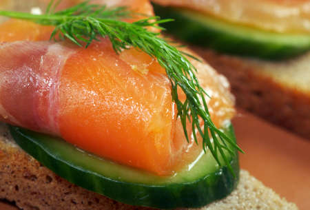    Sandwich with smoked salmon  close up の写真素材