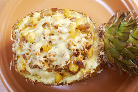 roast meat with cheese  grilled  in pineapple .closeupの写真素材
