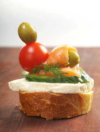    Canapes with smoked salmon  close up 