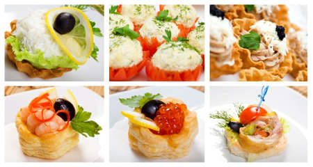 Food set of different  Canapes. collageの写真素材