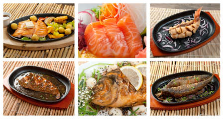 Food set of different  seafoods. collageの写真素材