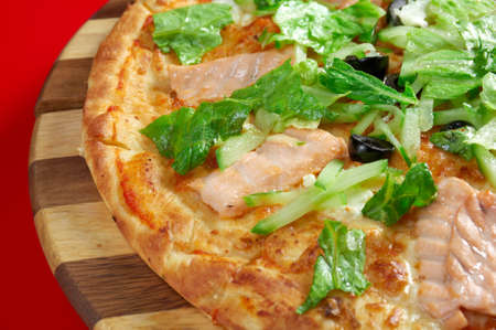 Pizza Atlantic salmon . italian kitchen. Studioの写真素材