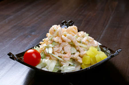 japanese salad with prawn and mushroomの写真素材