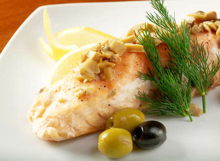 Salmon  with potato .Shallow depth-of-fieldの写真素材