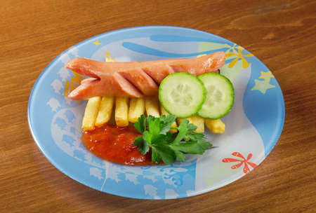 Sausages with vegetables. close up の写真素材