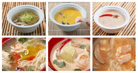 Food set of different  asiatic,chinese,Japanes soup  collageの写真素材