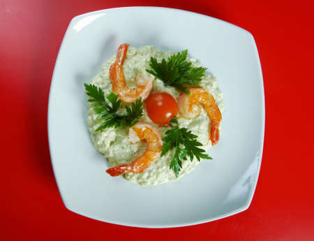 Delicious italian risotto with shrimps. Close-upの写真素材