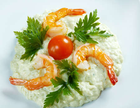 Delicious italian risotto with shrimps. Close-upの写真素材