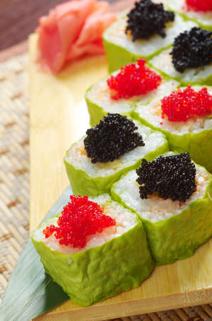 Japanese sushi . traditional japanese food.Roll made of Smoked fish and  roeの写真素材