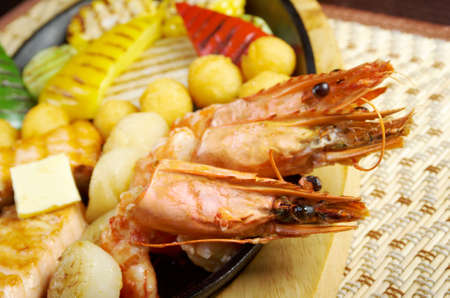 Japanese cuisine  Salmon Steak with royal prawnの写真素材