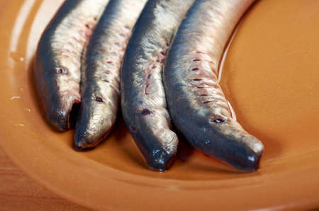 Fresh fish lamprey  on  plate  closeupの写真素材