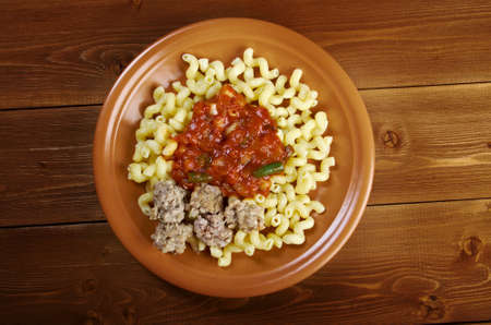 Italian pasta cavatappi and beef ,vegetable  tomato sauceの写真素材