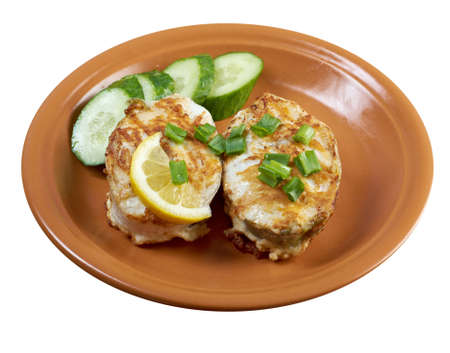 grilled t-bone codfish  steak and vegetablesの写真素材