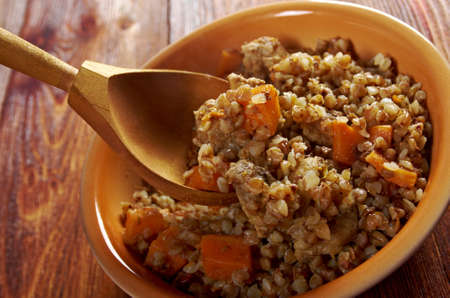 Belorussian Buckwheat porridge  vegetables und with pork .closeupの写真素材