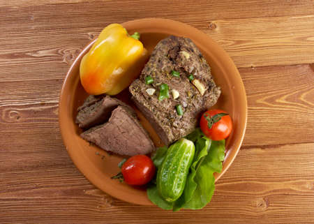 sliced rare roast beef farm-style.farmhouse kitchen