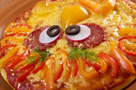 Smiley Faced Pizza.Baby menuの写真素材