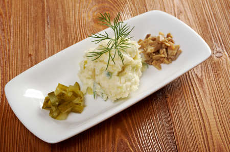 Tasty salad of beef tongue with potato