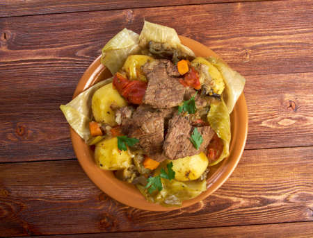 Basma - oriental  stew farm-style  with tender lamb meat, potatoes and vegetablesの写真素材