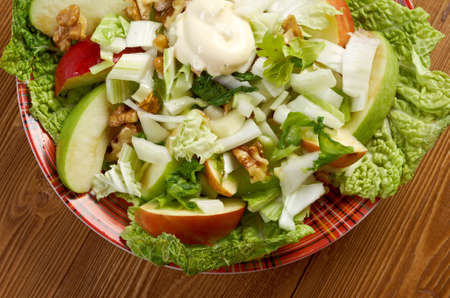 Waldorf salad made of fresh apples, celery and walnuts.farm-styleの写真素材
