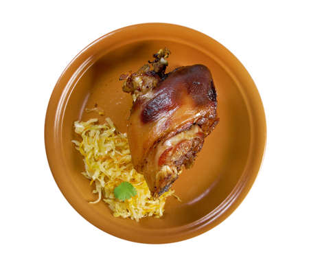 Berliner Eisbein.grilled knuckle of pork with sauerkraut .isolatedの写真素材