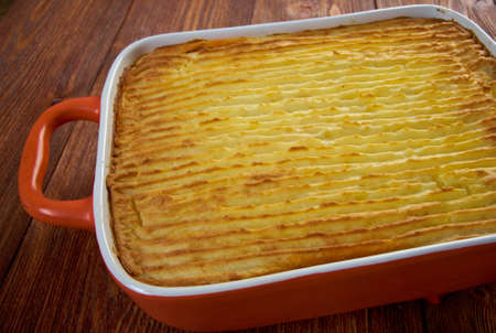 delicious home made  Shepherd's pie - traditional British home-cooking.baked mashed potatoes and ground beef with vegetablesの写真素材