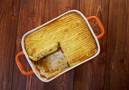 delicious home made  Shepherd's pie - traditional British home-cooking.baked mashed potatoes and ground beef with vegetablesの写真素材