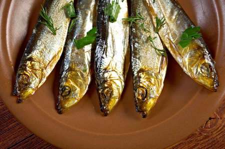 Smoked herring  -home-style. closeup