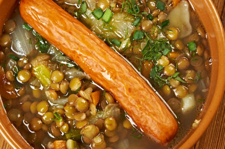 Frankfurter Linsensuppe - German Lentil Soup with sausageの写真素材
