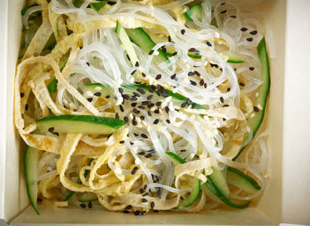 Chinese rice noodles in take-out box