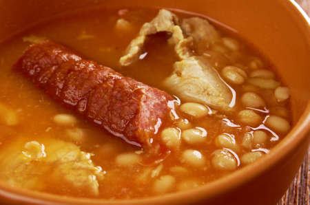 Fabada asturiana, often simply known as fabada,  Spanish bean stew native from Asturias Regionの写真素材