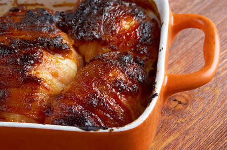 Meat wrapped rolls with turkey, chicken  and  apricot breastの写真素材