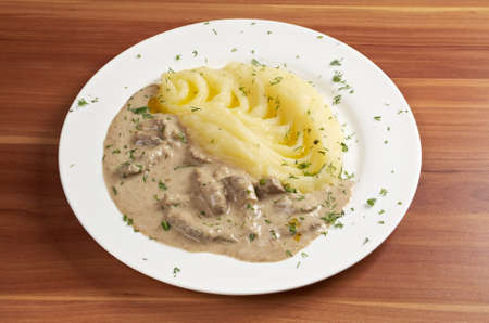 Beef Stroganoff  and mashed potatoesの写真素材