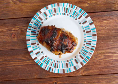 Meat wrapped rolls with turkey, chicken  and  apricot breastの写真素材