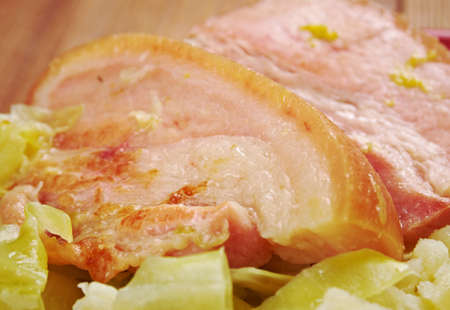 Bacon and cabbage -  dish traditionally associated with Ireland. back bacon boiled with cabbage and potatoes.の写真素材