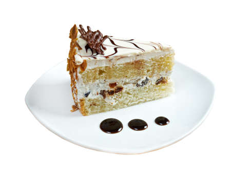 cake on a white plate.isolated on white background.の写真素材