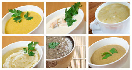 Food set of different traditional soups. collageの写真素材