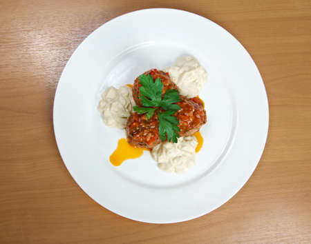 meatballs cooked with vegetables. closeup