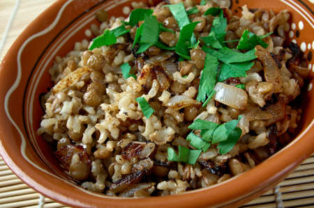 Mujaddara  is the Arabic lentils among the rice resemble pockmarks  saying in the Eastern Arab worldの写真素材