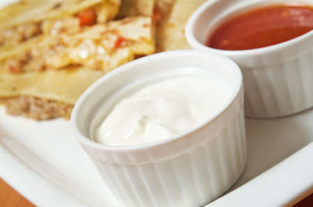 Quesadilla with chicken meat,closeup