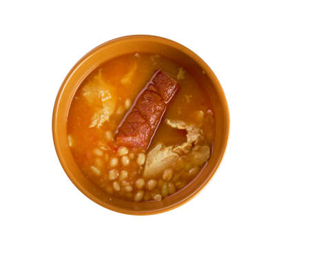 Fabada asturiana, often simply known as fabada,  Spanish bean stew native from Asturias Regionの写真素材